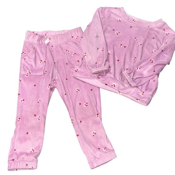 2t cat & jack Pink Floral outfit with velour type feel-see photos and notes - Picture 1 of 2